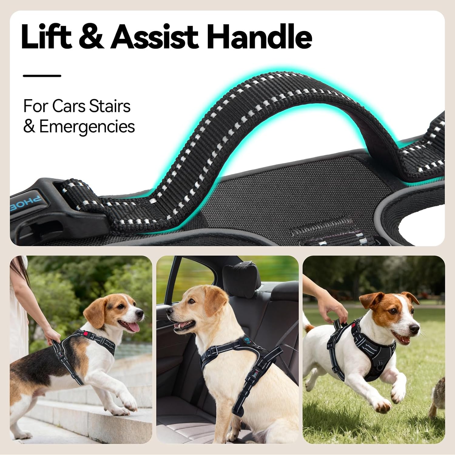 Detalle de PHOEPET No Pull Dog Harness (XL) – Adjustable Vest with Neck Buckle, Front & Back D-Rings, Reflective Strips