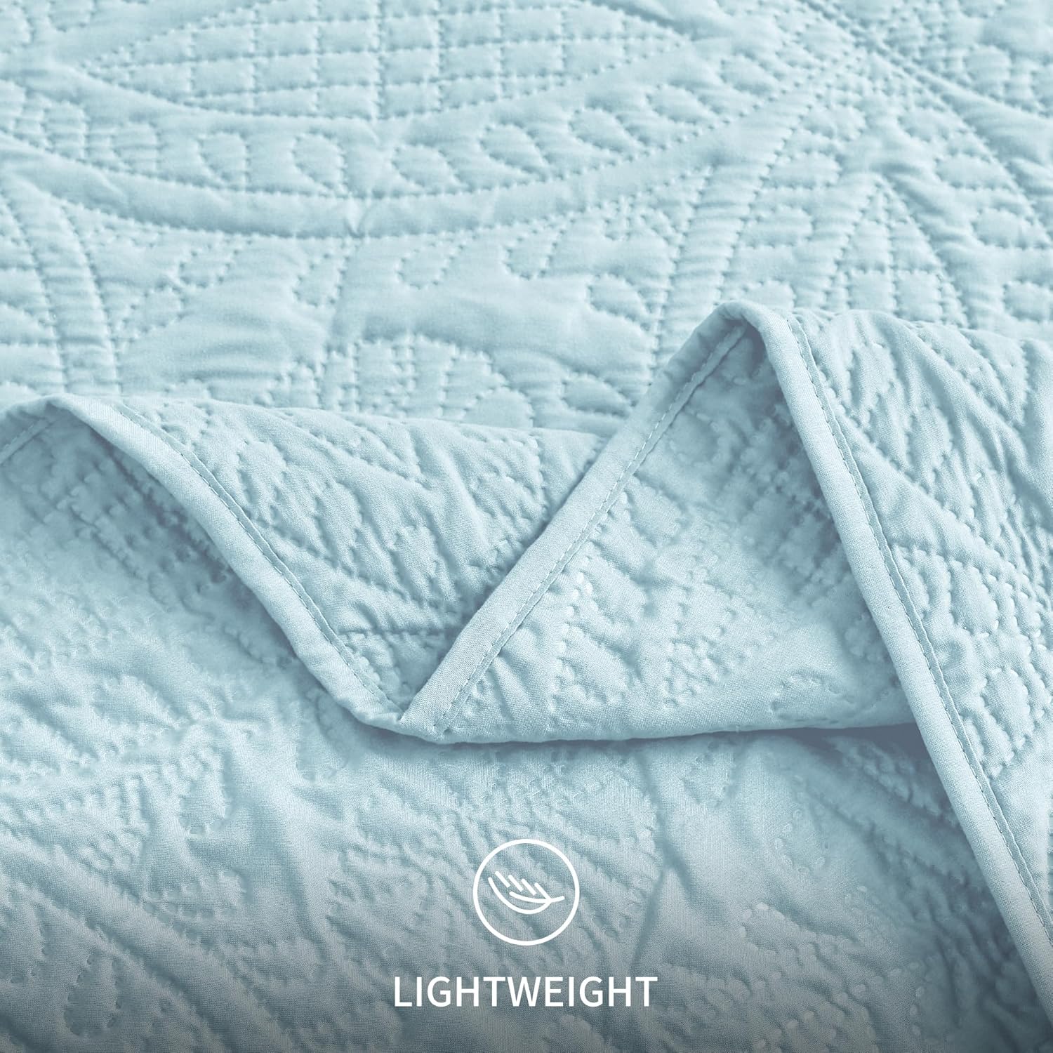 Detalle 2 de Love’s cabin Queen Quilt Set (Spa-Blue) with Coin Pattern — 3-Piece Lightweight Bedspread + Shams