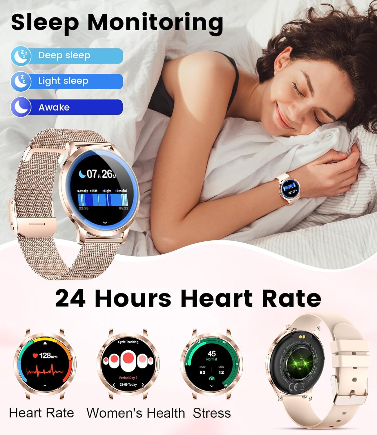 Thumbnail 6 de HIRREO Smartwatch intelligente da donna AMOLED sottile da 1,32" (7,9 mm) con cinturino in maglia e silicone