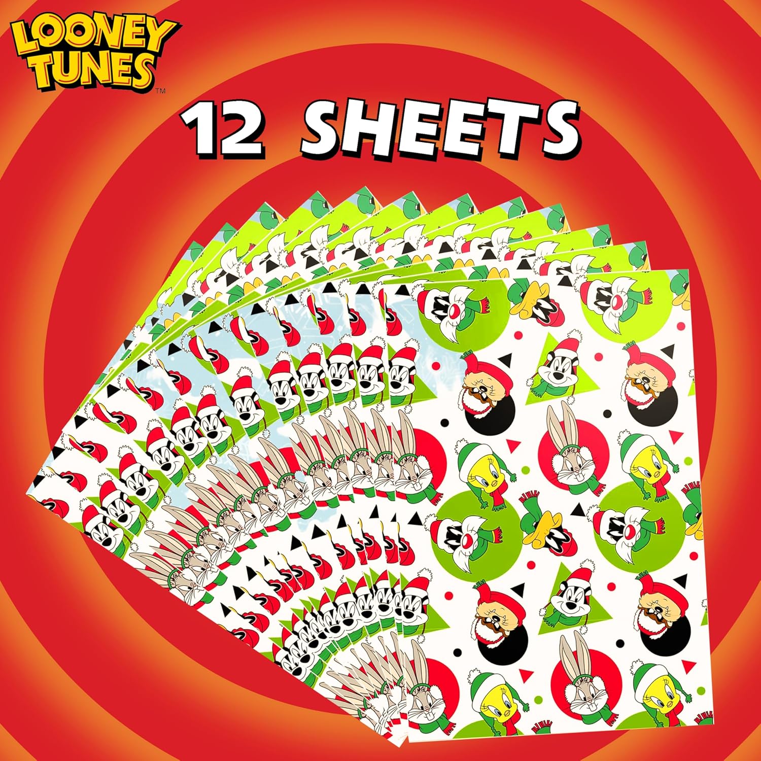 Detalle 2 de Silver Buffalo Looney Tunes Wrapping Paper 12-Count