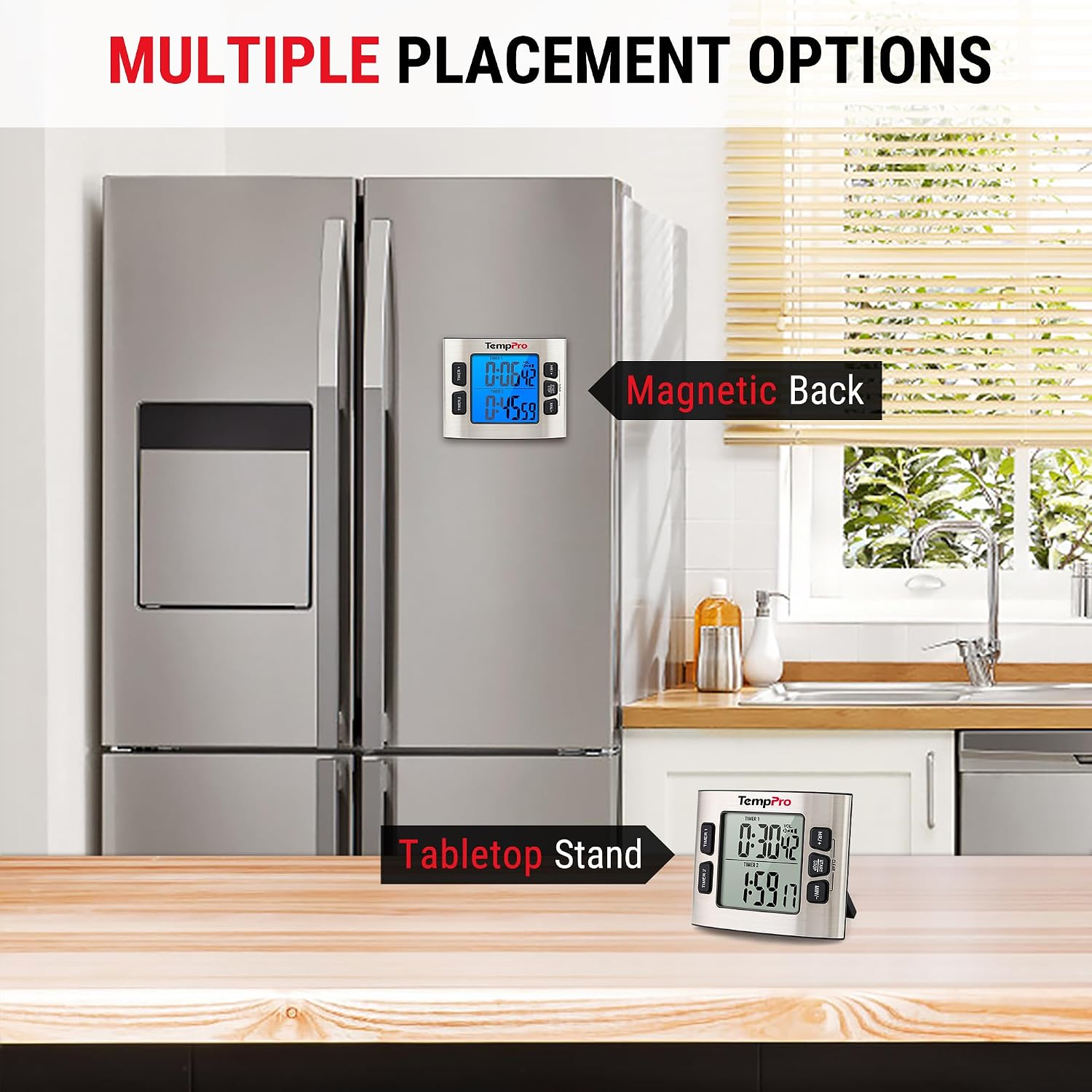 Detalle de TempPro TM02 digitale keukentimer met dubbele timer en rvs behuizing