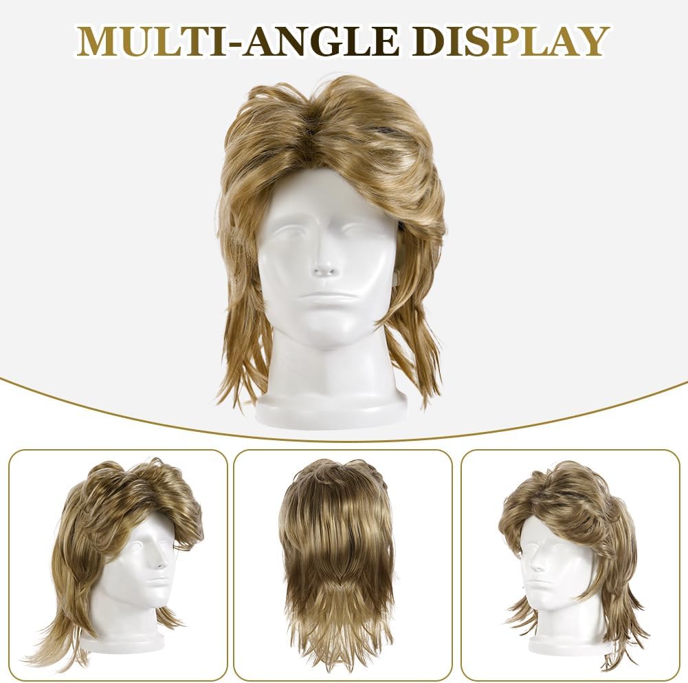 Detalle de AUYAO Disco-Afro Perücke für Männer im 7-teiligen Retro-Set (80er-Look)