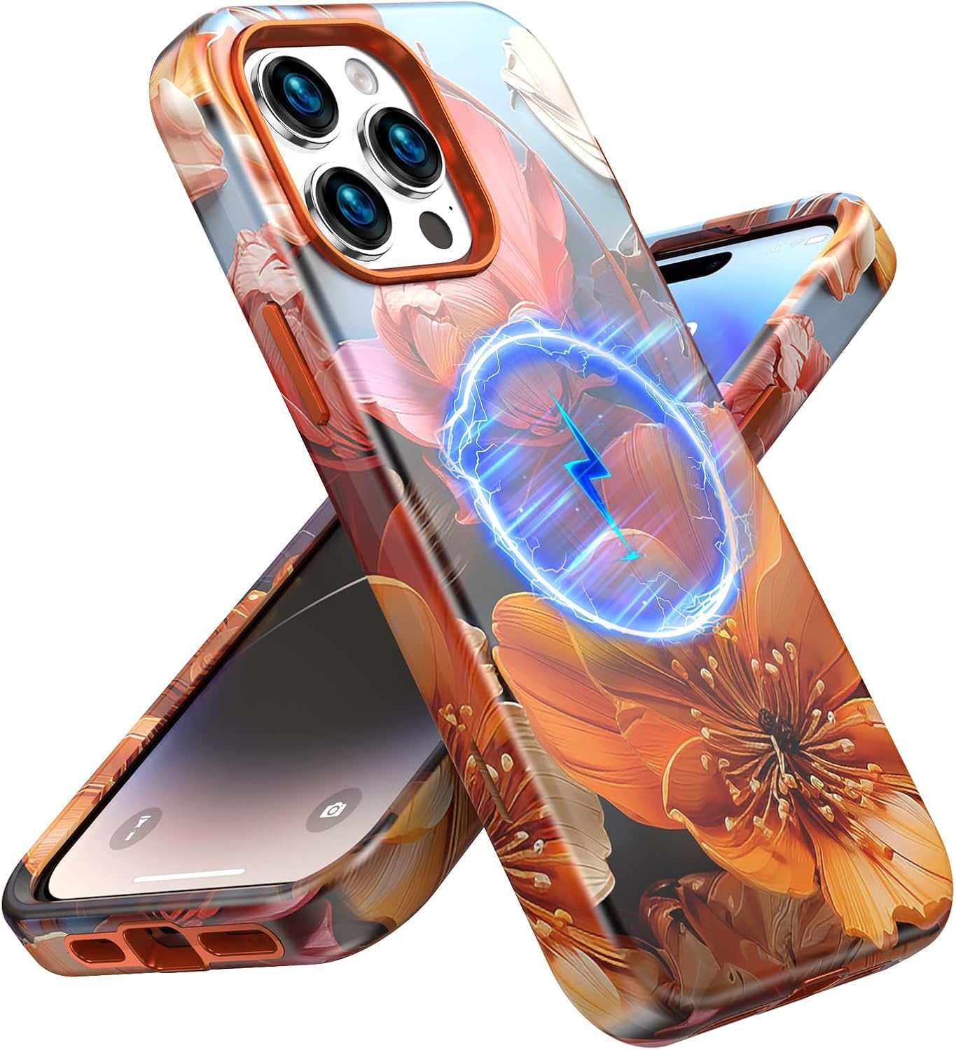 Detalle de ACKETBOX iPhone 14 Pro Case, Red Yellow Flower, 3-Layer TPU/PC Protection