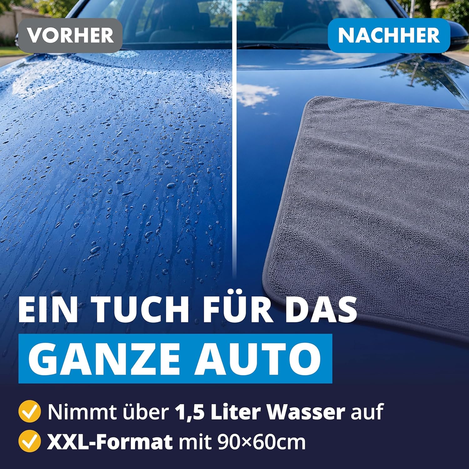 Detalle de LICARGO Auto Trockentuch XXL 90×60 cm – 550 GSM Twisted Loop Mikrofasertuch für streifenfreien Glanz