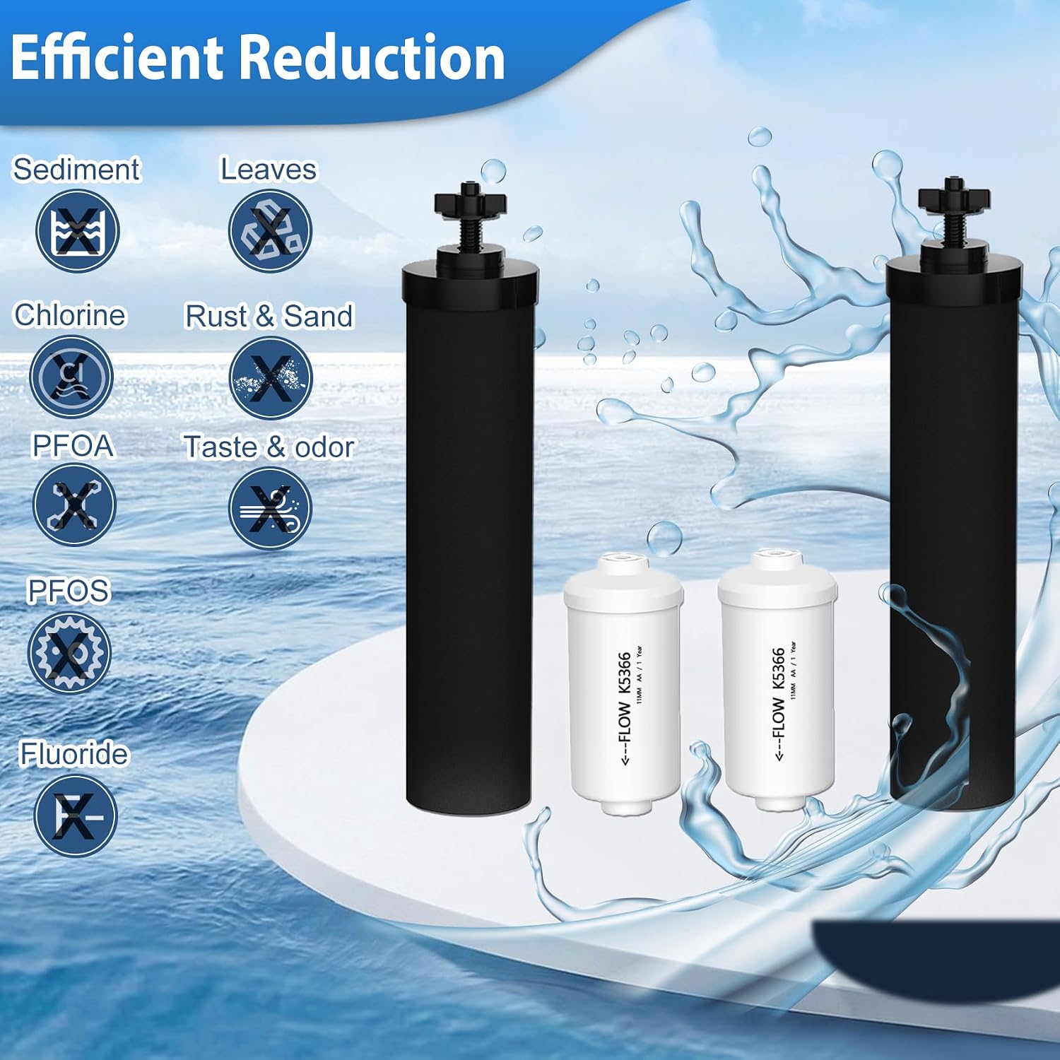 Detalle de Virego Gravity Water Filters for Berkey: Replacement BB9-2 Black & PF-2 Fluoride for Berkey Systems