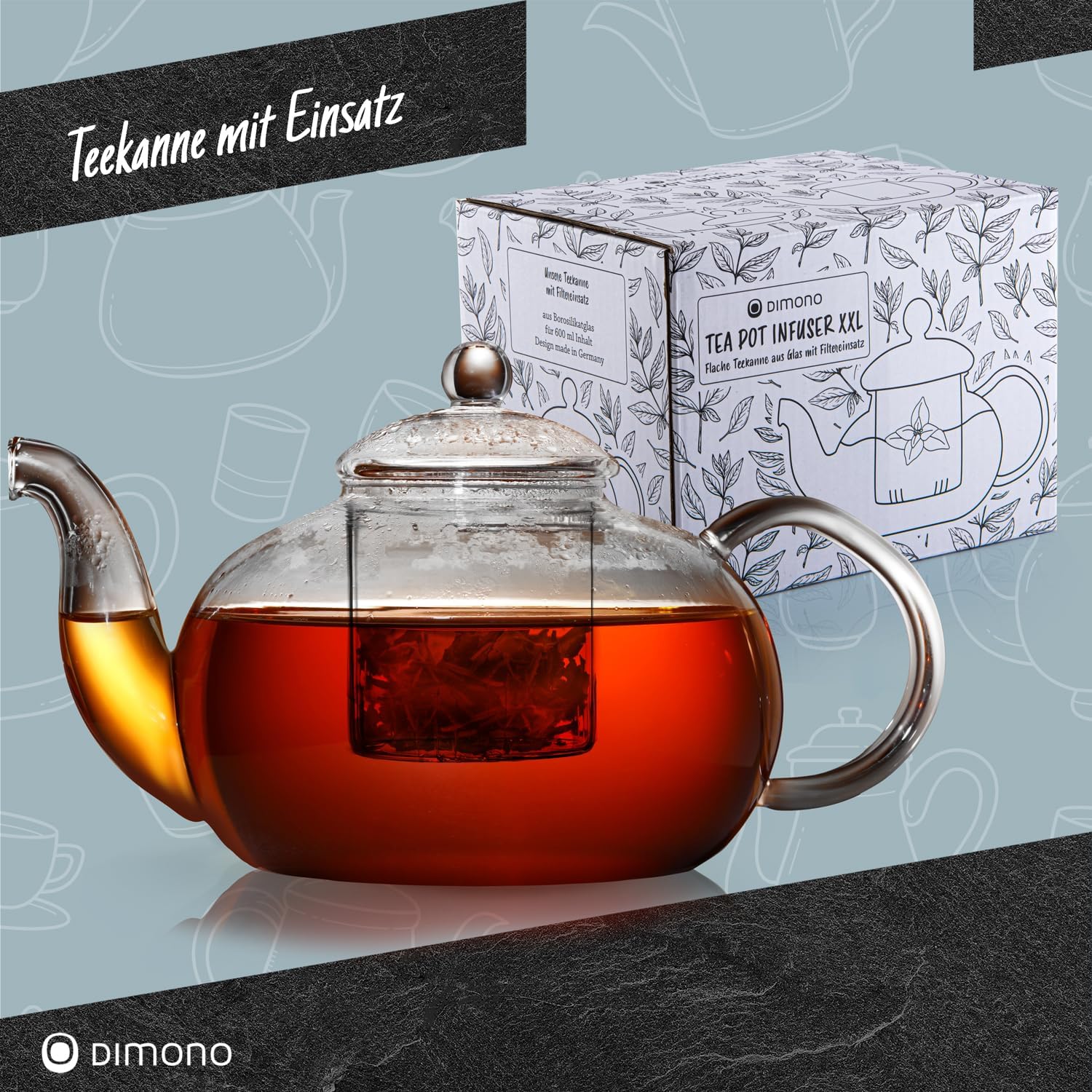 Thumbnail 5 de Dimono 1500 ml Glass Teapot with Strainer, Mouth-Blown Borosilicate