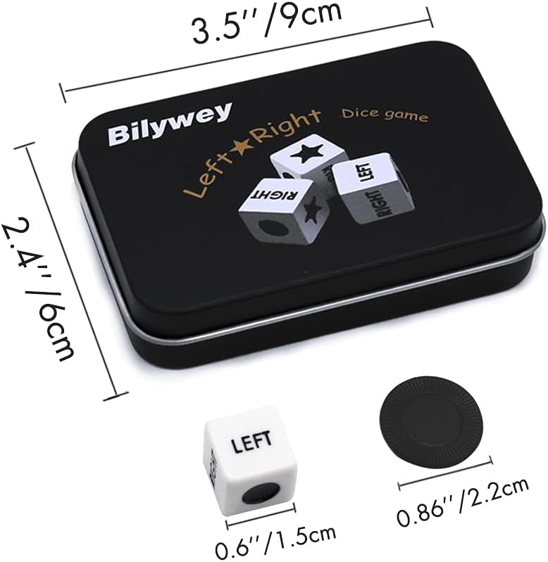 Detalle de Bilywey Left Right Center Dice Game Set with 3 Dice + 36 Black Chips (Black)