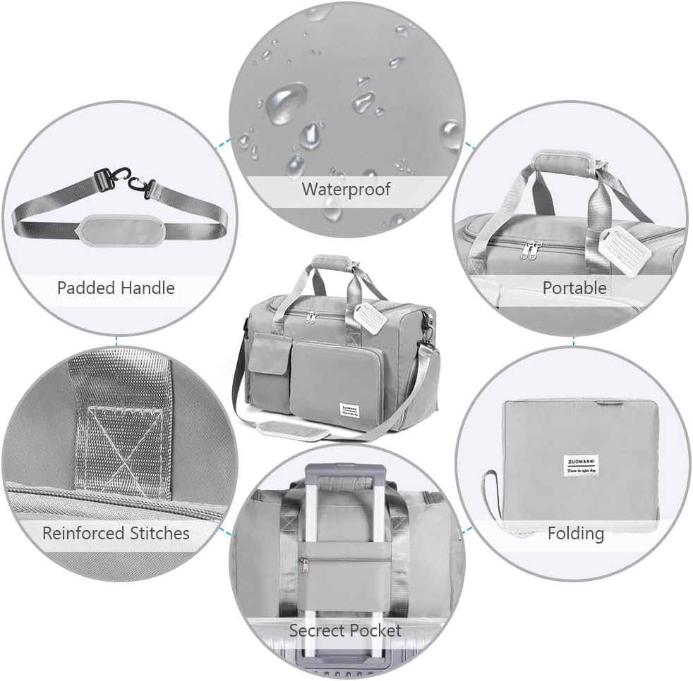Thumbnail 4 de Flintronic faltbare Reisetasche 36 l (48 x 27 x 28 cm) – wasserabweisende Weekender-Tasche mit Gepäckanhänger in Grau