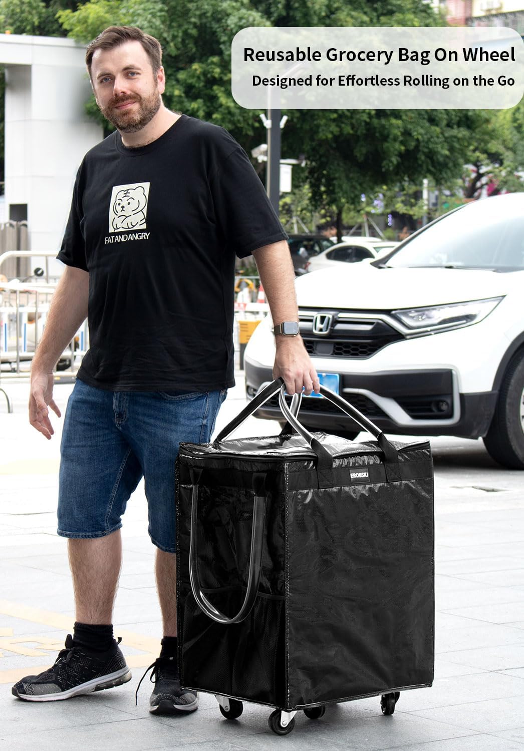 Thumbnail 2 de EROBSKJ Large Black Reusable Grocery Bag on Wheels (Foldable Rolling Tote)