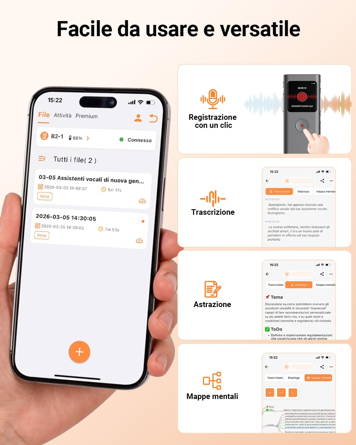 Thumbnail 1 de NUASI Registratore Vocale AI 64GB: registrazione, trascrizione e riassunti con supporto multilingue