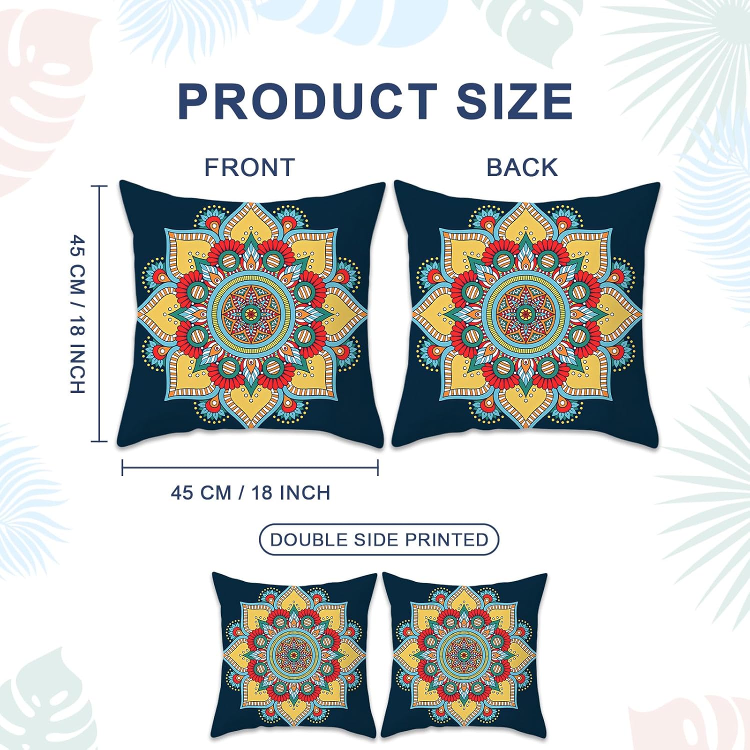 Thumbnail 4 de Betadistor Teal boho floral cushion covers (45 x 45cm approx), set of 2, 18 x 18in style