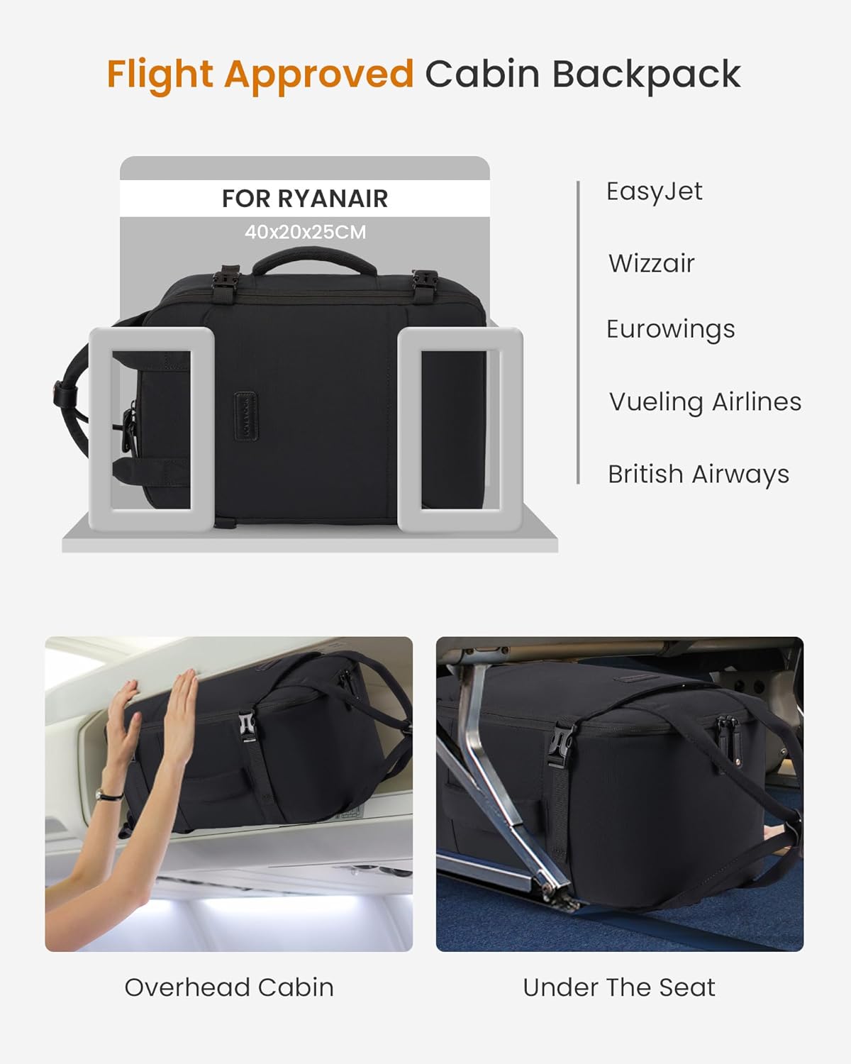 Thumbnail 2 de LOVEVOOK Ryanair Cabin Bags 40x20x25 Underseat Carry On Travel Backpack – 20L