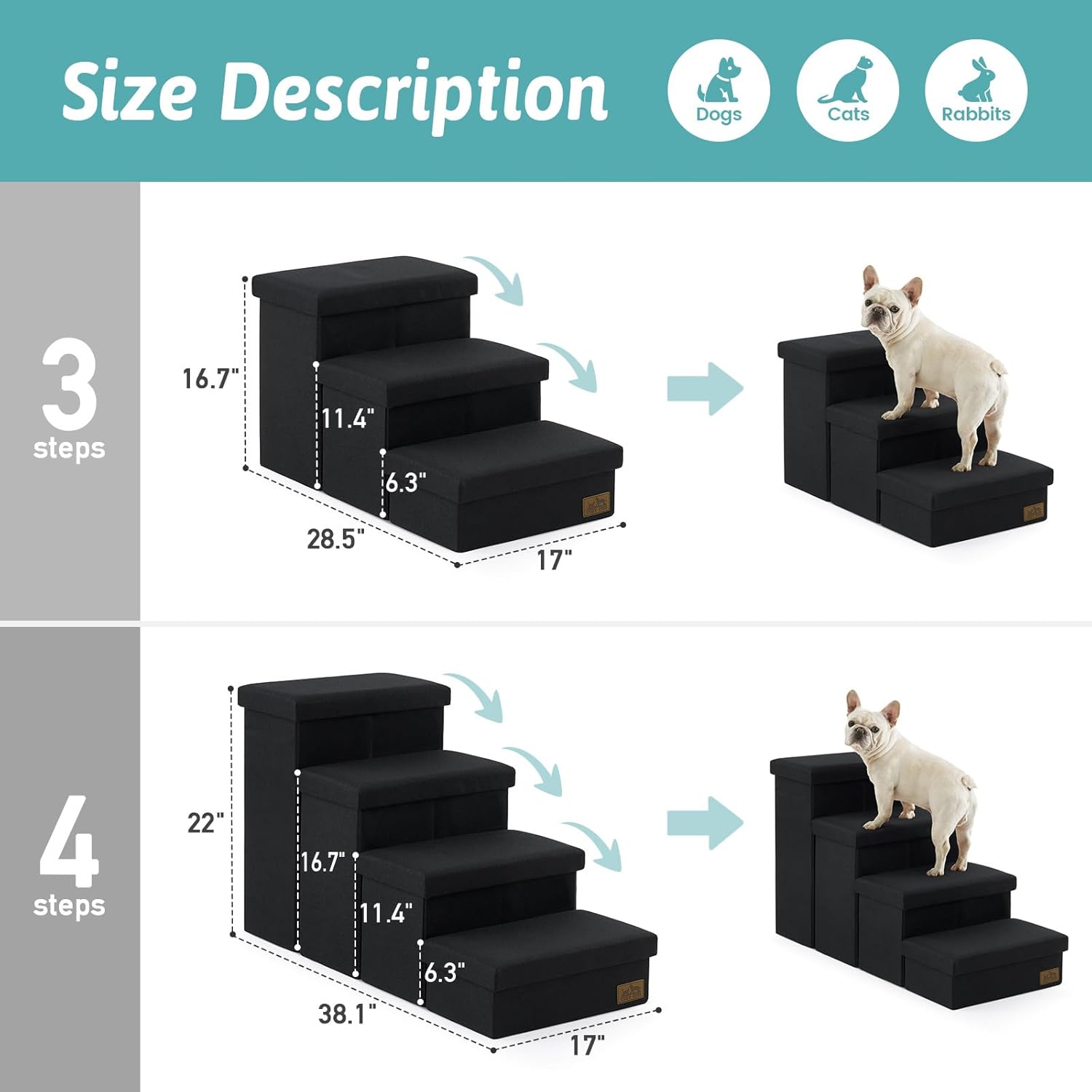 Thumbnail 2 de COZY KISS Dog Stair for Small Dogs with Storage – Foldable, Leakproof Cover and Lightweight Ramp for Chairs and Sofas