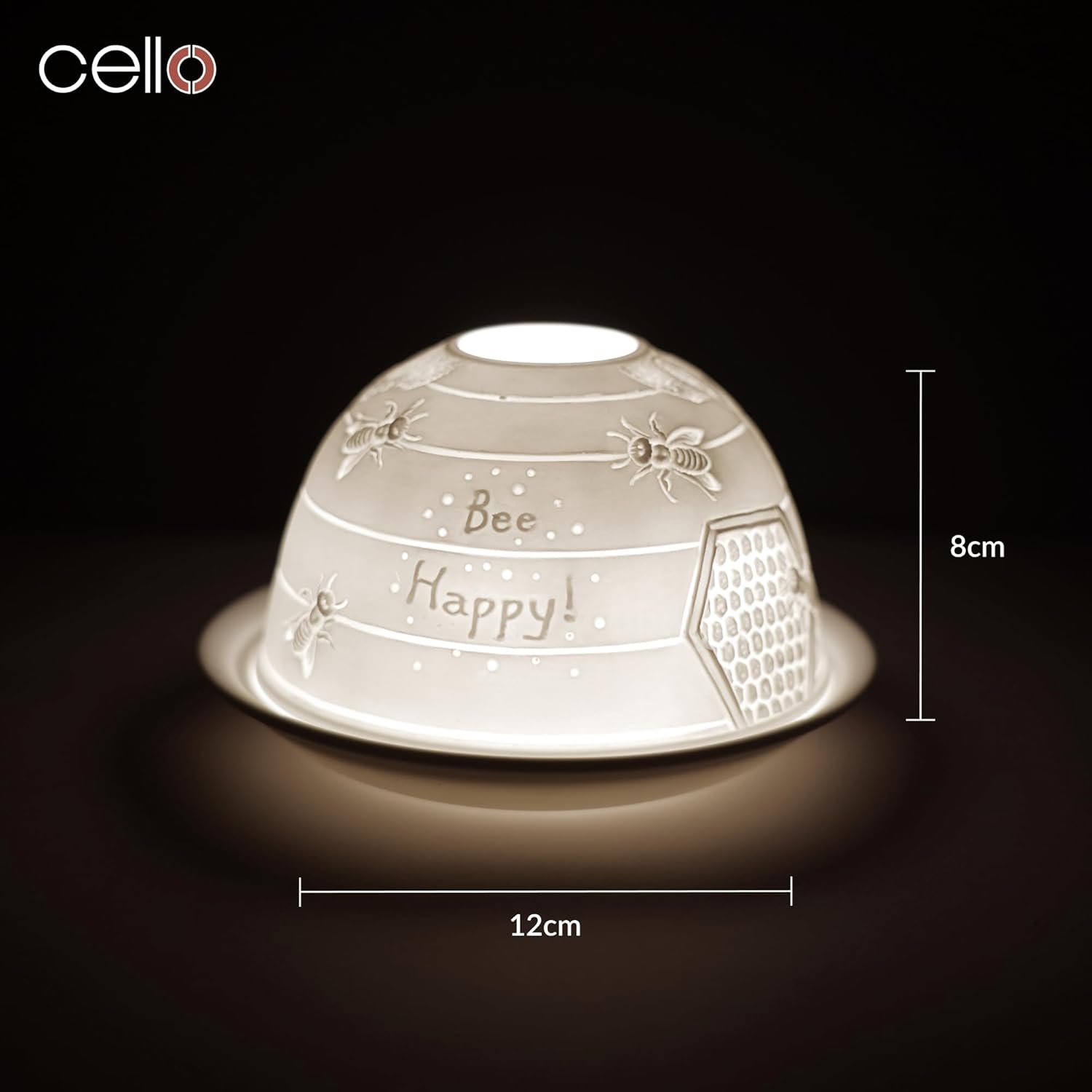 Thumbnail 2 de Cello Porzellan-Teelichthalter „Kuppel“ mit 3D-Projektionsbild – Bee Happy Design