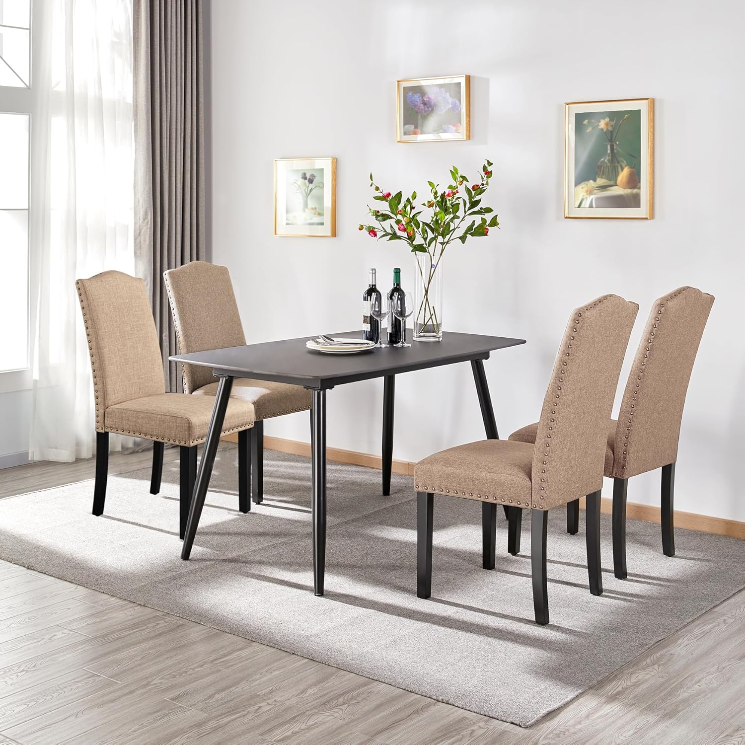 Thumbnail 1 de Yaheetech Set Sedie Sala da Pranzo Imbottite – 6 Sedie Moderne in Tessuto con Gambe in Legno Massello