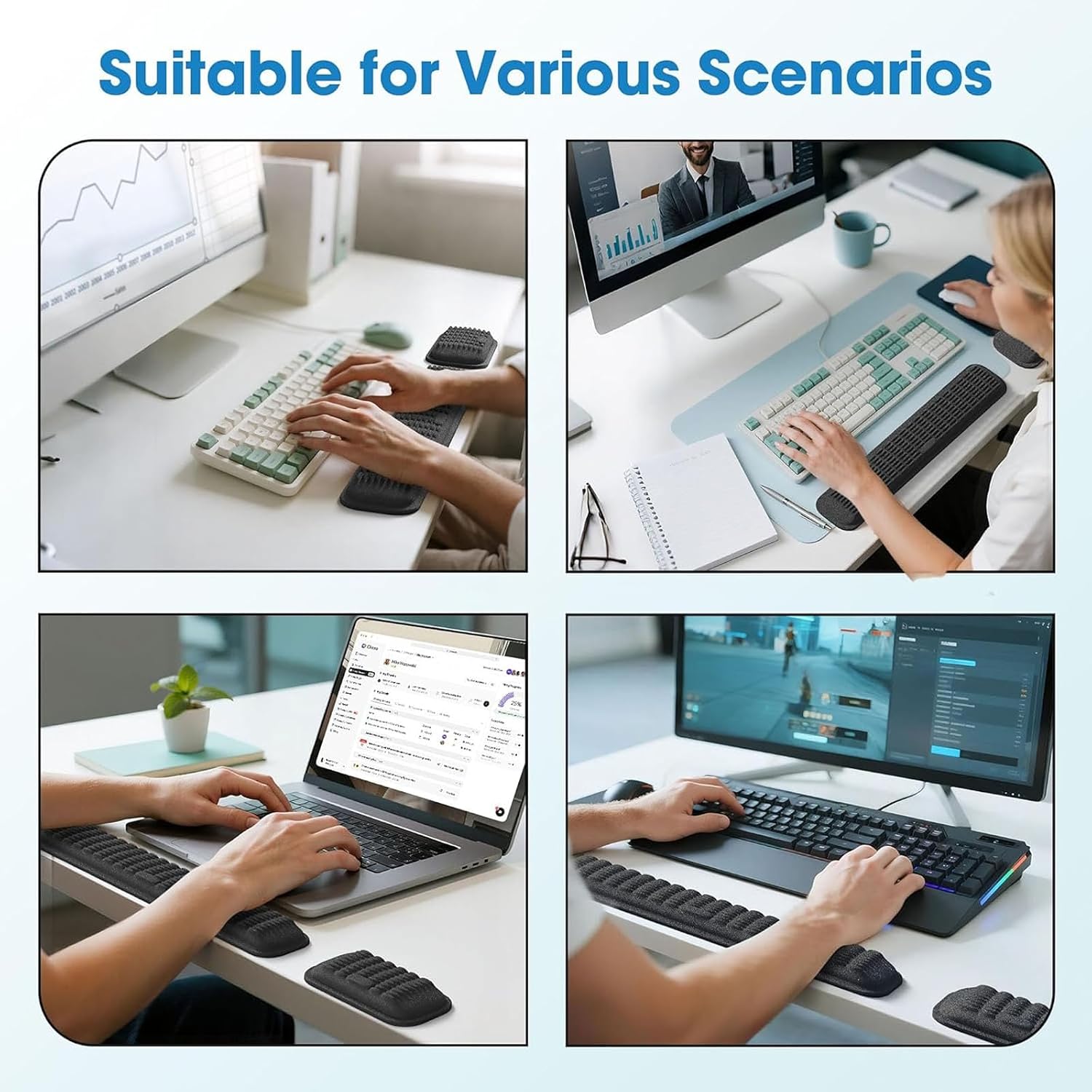 Thumbnail 6 de MEKASS Ergonomic Wrist Rest Set (Keyboard + Mouse) with Memory Foam and Non-Slip Silicone Base