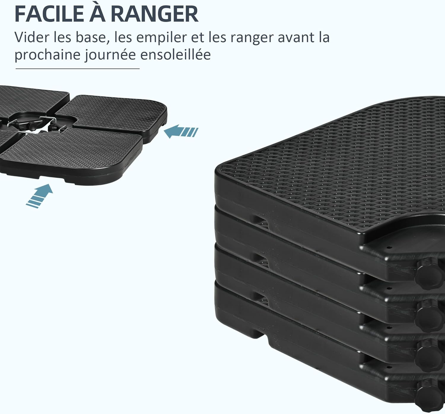 Thumbnail 5 de Outsunny Lot de 4 Dalles de lestage pour Parasols Déportés, 49x49 cm, remplissables jusqu’à 60–80 kg, Noir