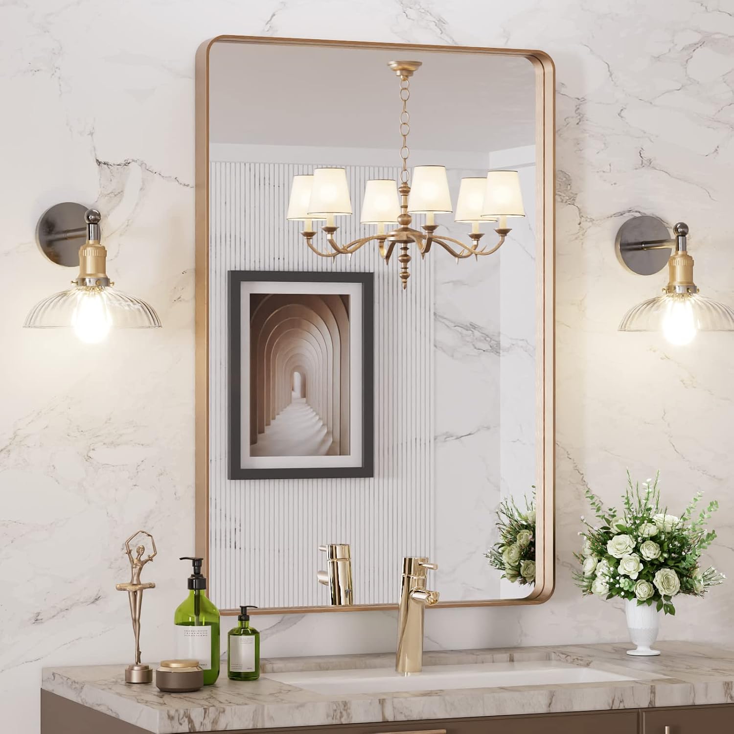 Thumbnail 3 de LOAAO 24 x 36 Brushed Gold Bathroom Mirror 🪞
