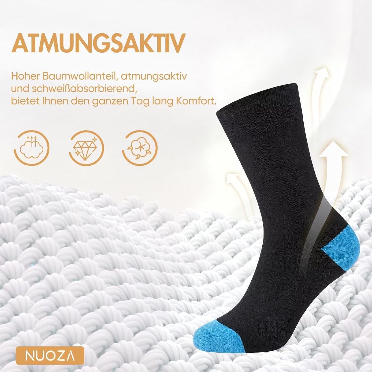 Detalle de NUOZA 12 Paar Anzugsocken Herren 47–50 Schwarz – atmungsaktiv, langlebig
