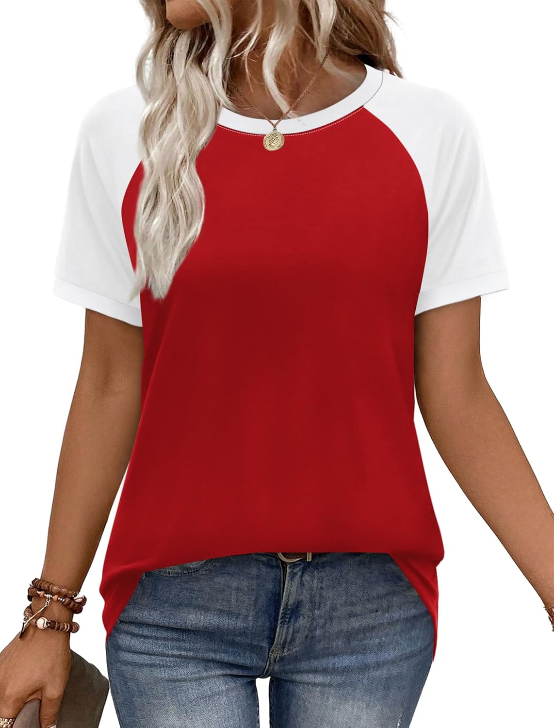 Detalle de WIHOLL Women’s Color Block Raglan Short Sleeve Summer Top