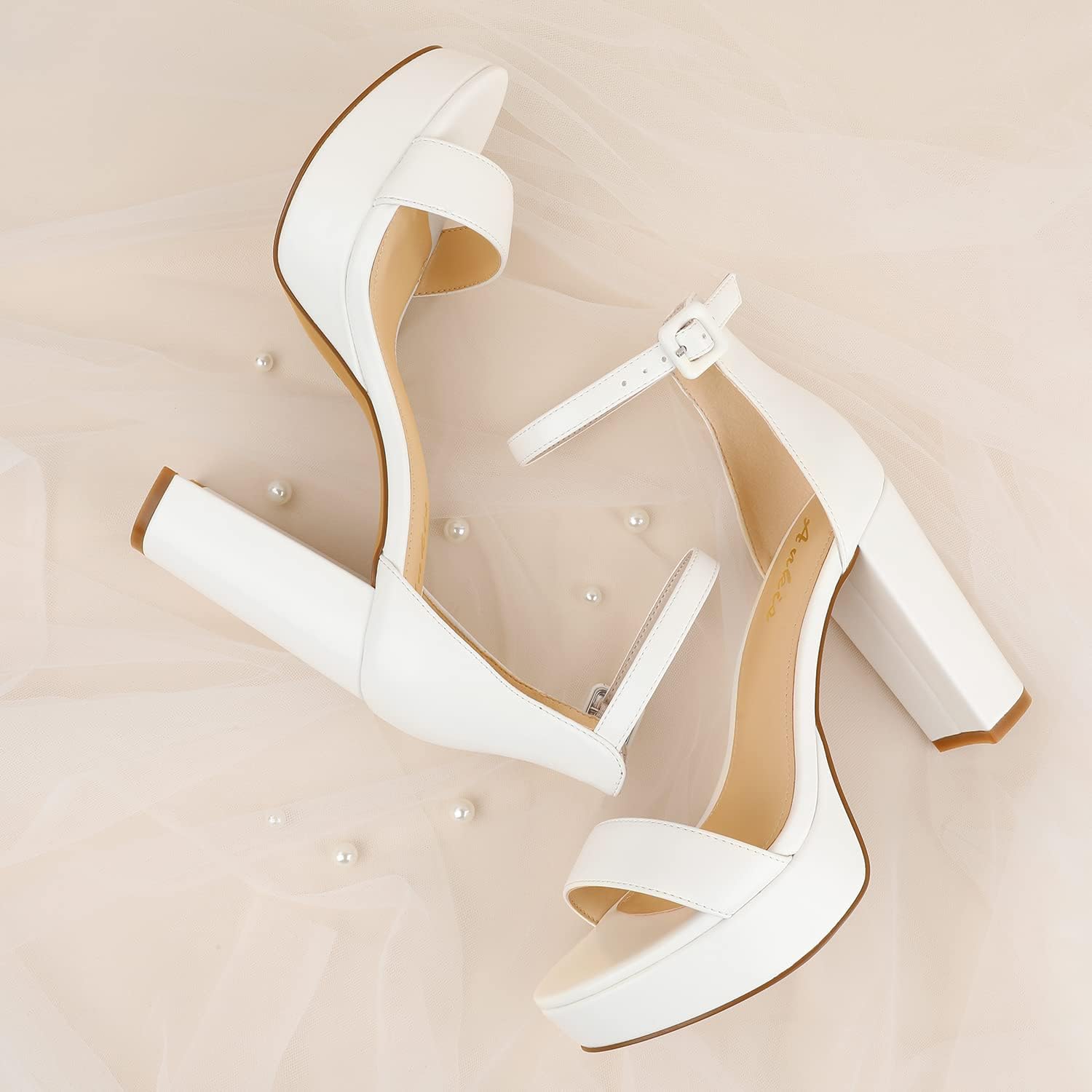 Detalle de Ankis Chunky Platform Heels – 4 Inch Block Heeled Sandals for Women