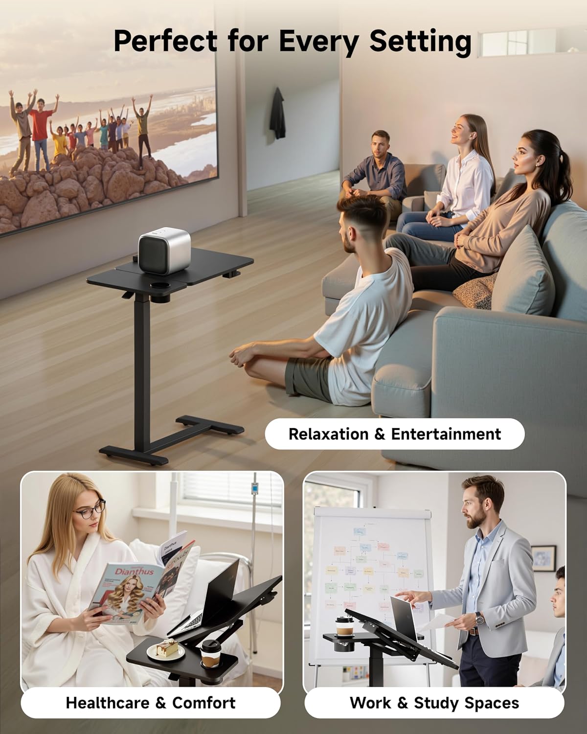 Thumbnail 6 de BIZUM DM5050W2716BS Overbed Table with Tilt-Top, Adjustable Height and Wheels