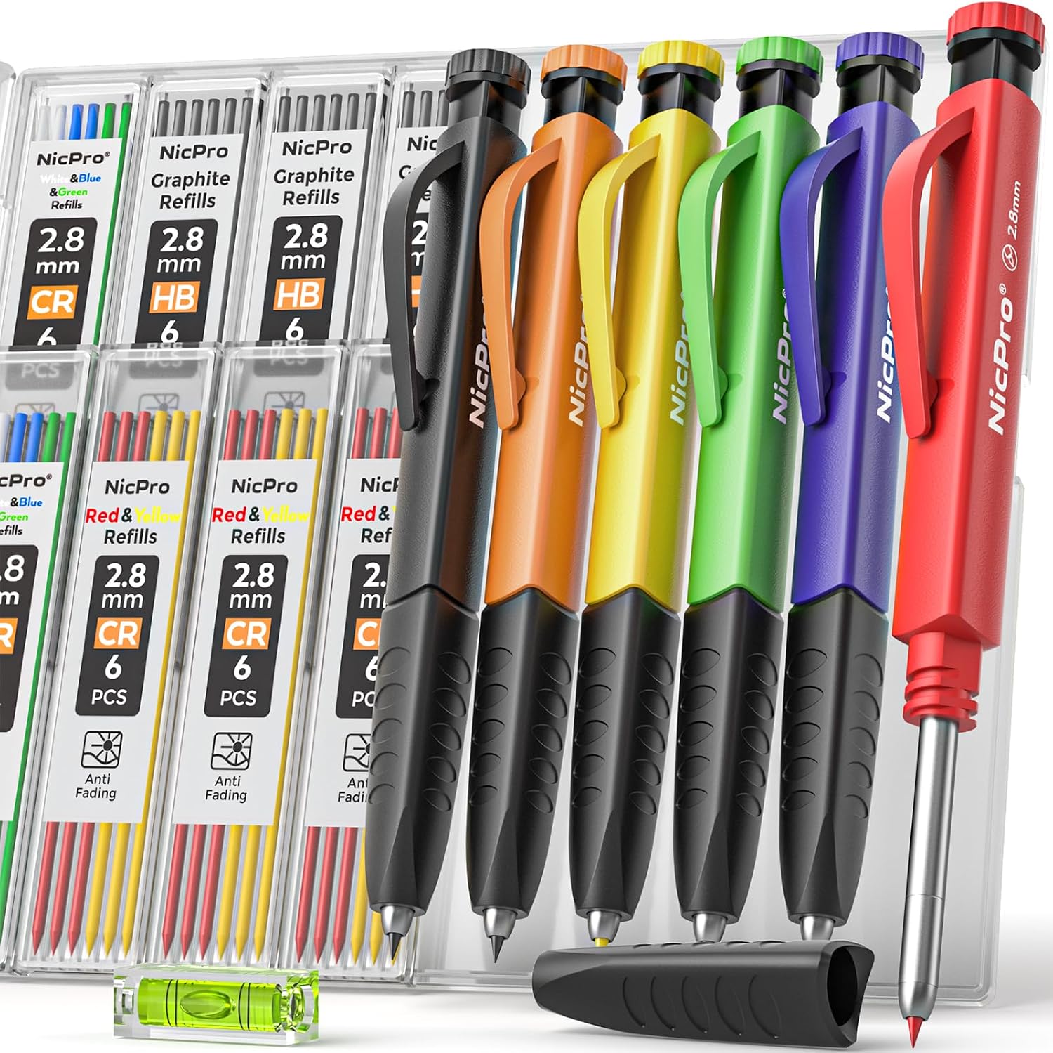 Nicpro 3‑in‑1 Carpenter Pencil Set with 54 Refills