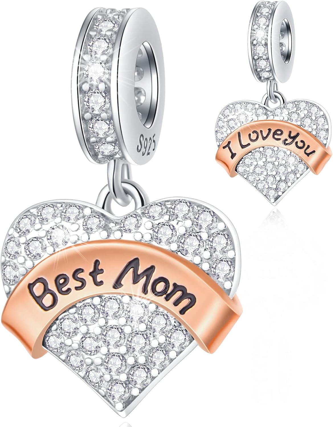 Detalle de Family Charms 925 Sterling Silver Heart Pendant for European Bracelets