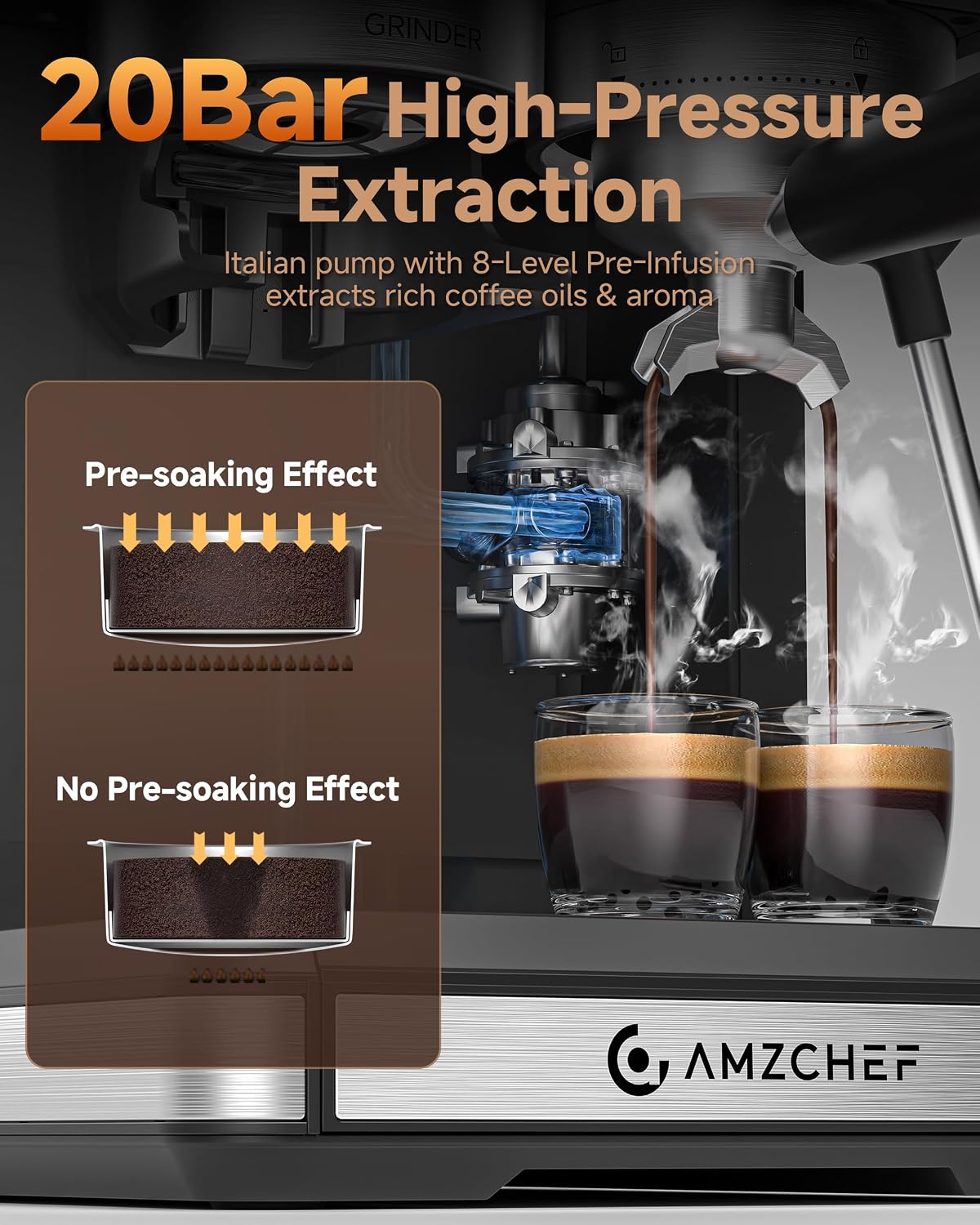 Detalle de AMZCHEF Bean to Cup Coffee Machine, 20 bar