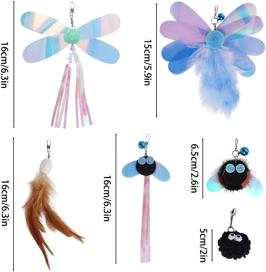 Thumbnail 3 de DONGKER 6 PCS Plush Cat Dragonfly Refill with Bell Buckle Design Kitten Wand Replacement