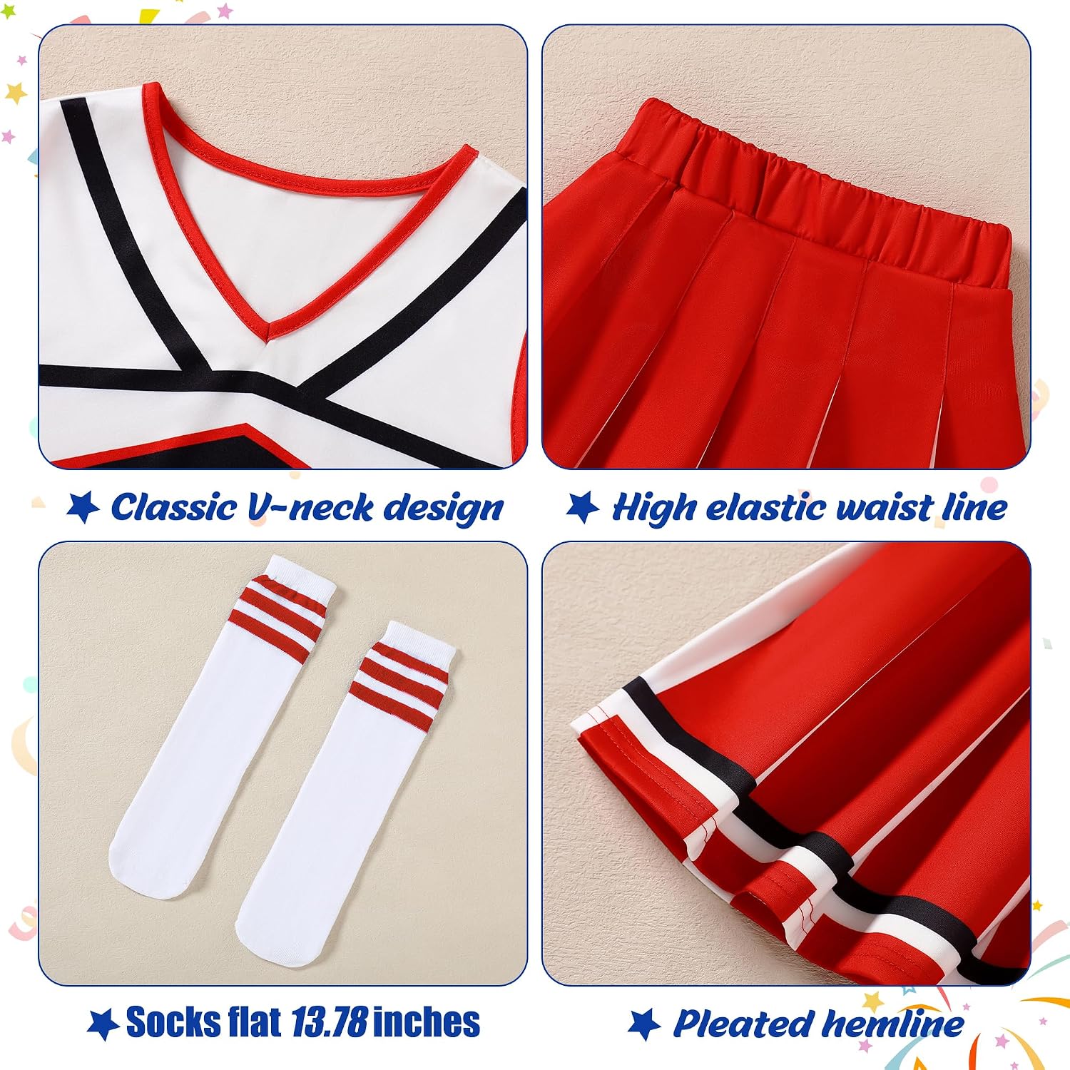 Detalle de WooHand Cheerleader Outfit for Girls with Top, Skirt, Pom-Poms and Socks