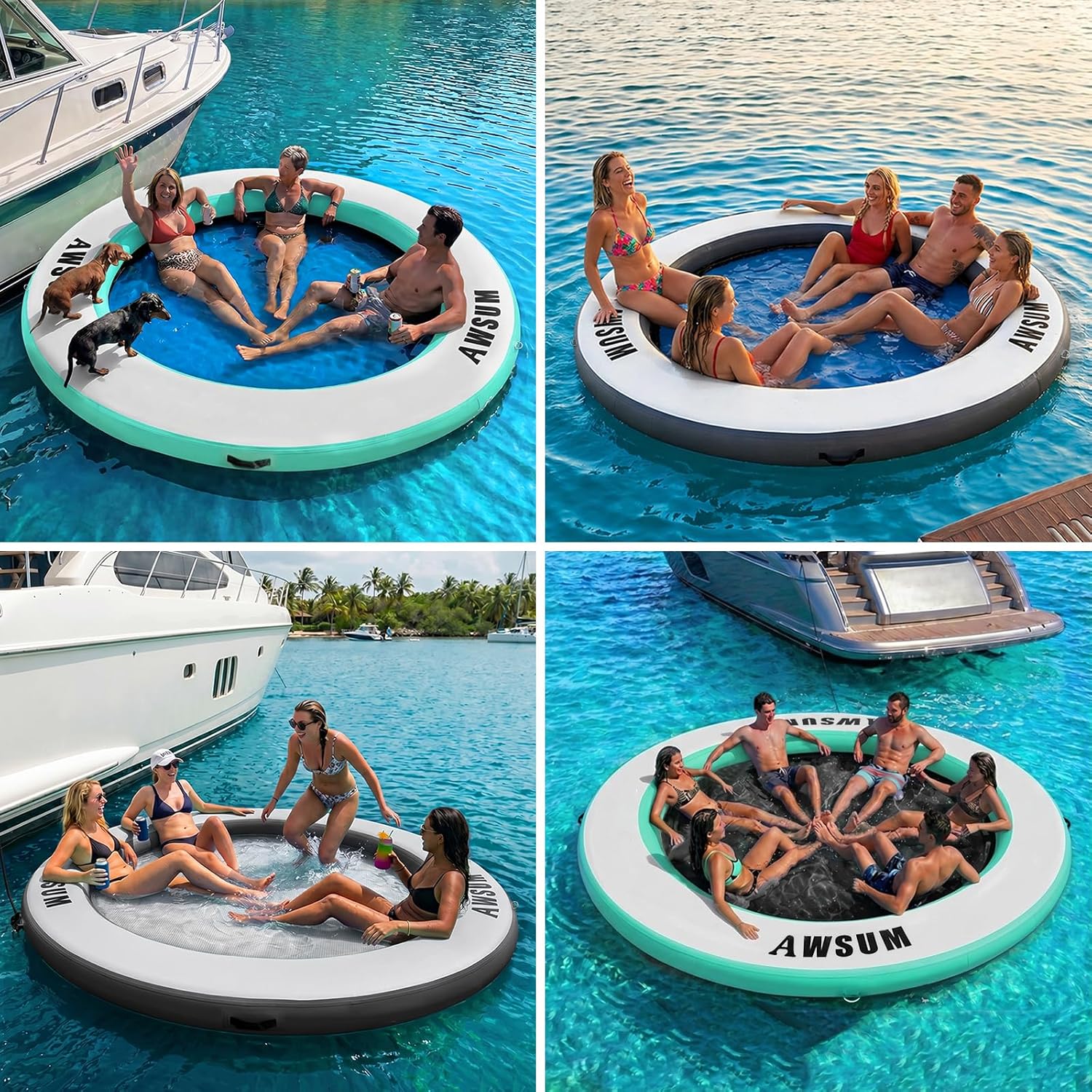 Thumbnail 1 de AWSUM Inflatable Water Hammock Round Floating Ring - 8ft Island for Lakes, Pools, and Rivers