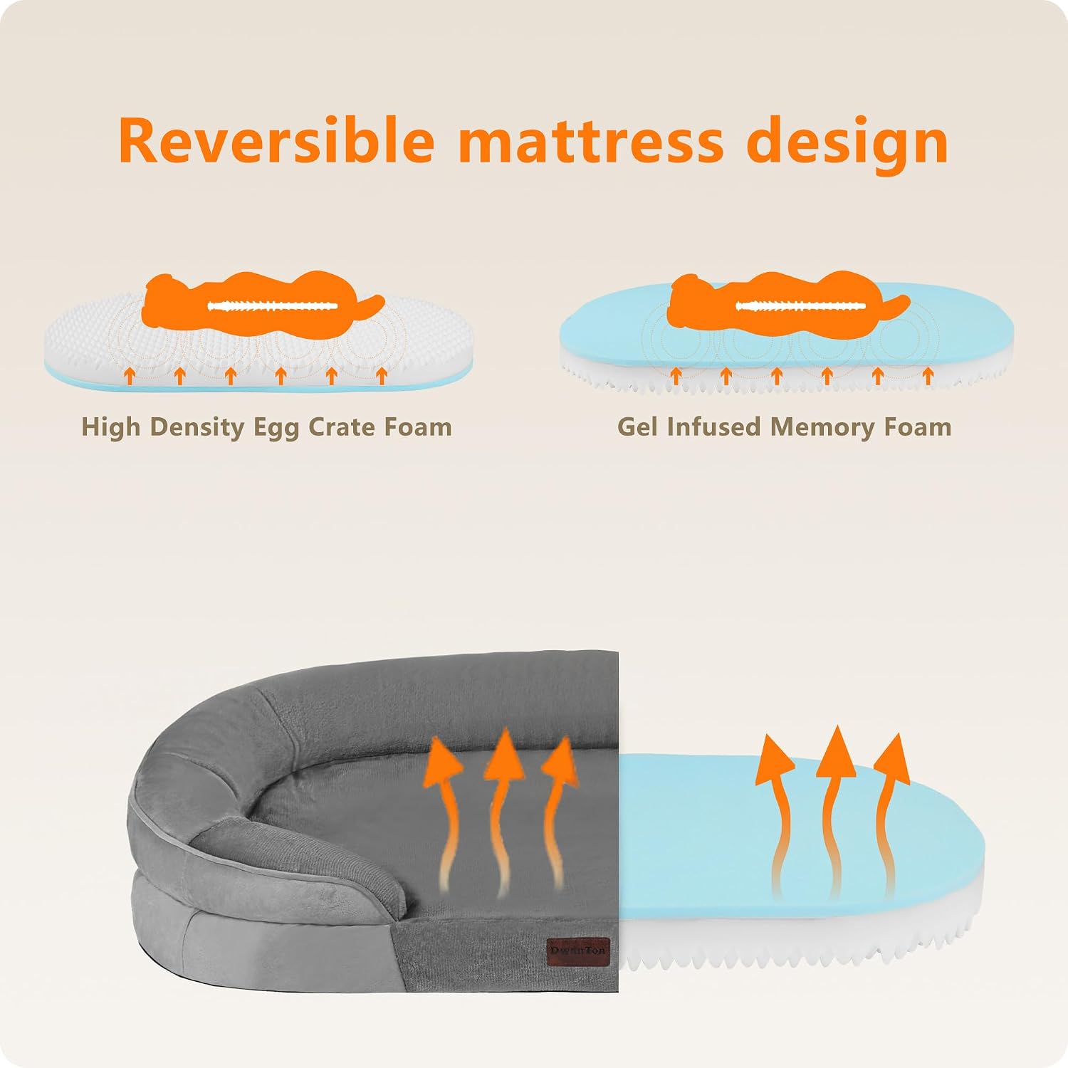 Detalle de Dwanton X-Large Orthopedic Dog Bed Sofa, 45-Inch Gel Memory Foam, Waterproof Liner