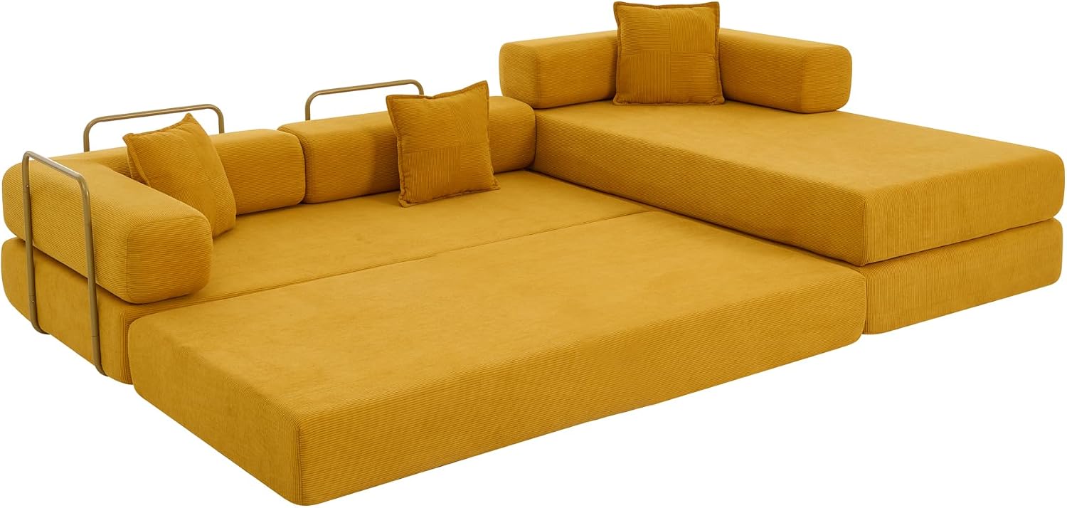 Thumbnail 4 de HANXIN SF-616 Convertible Sofa Bed, 108-Inch Yellow Corduroy Sectional