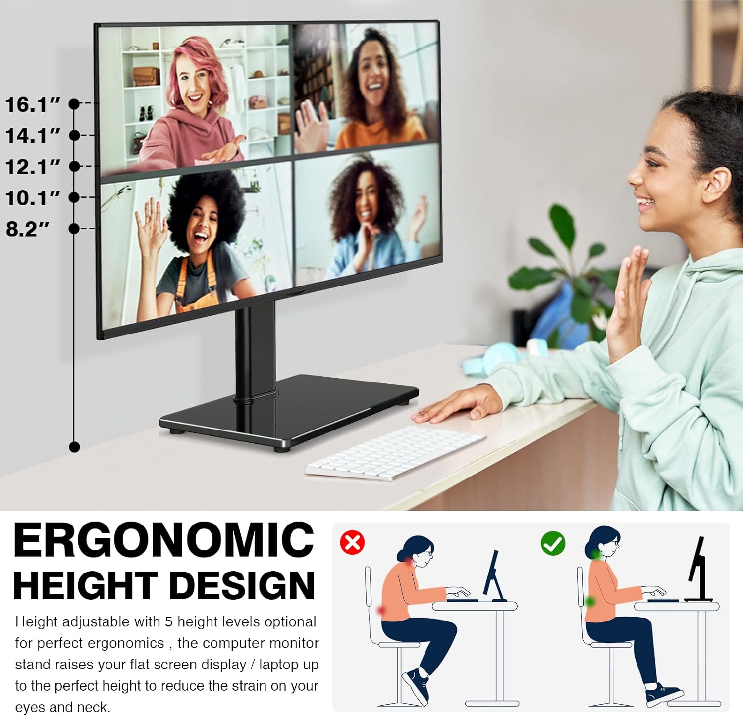 Thumbnail 2 de 5Rcom VESA Monitor Stand (free-standing desk stand) for 13–32 inch screens up to 10kg