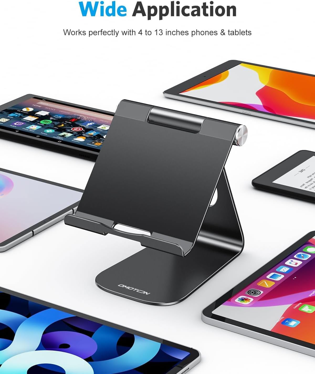 Thumbnail 1 de OMOTON T1 Adjustable Tablet Stand Holder (Aluminum Dock Cradle) for iPad & Samsung Tabs, Black