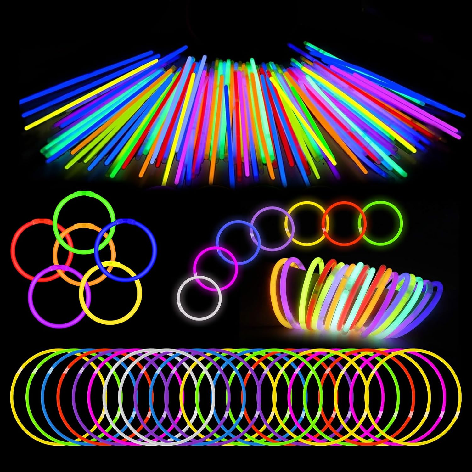 Kangtaixin Knicklichter Leuchtstäbe-Partyset (100 Knicklichter + 100 Verbinder) für Kindergeburtstag & Events
