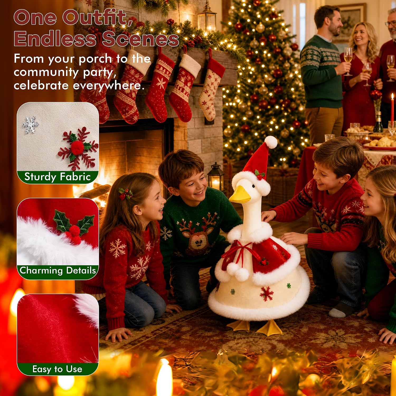 Detalle de holoith HW0013A1 Christmas Porch Goose Outfit, 3-Piece Polyester Set