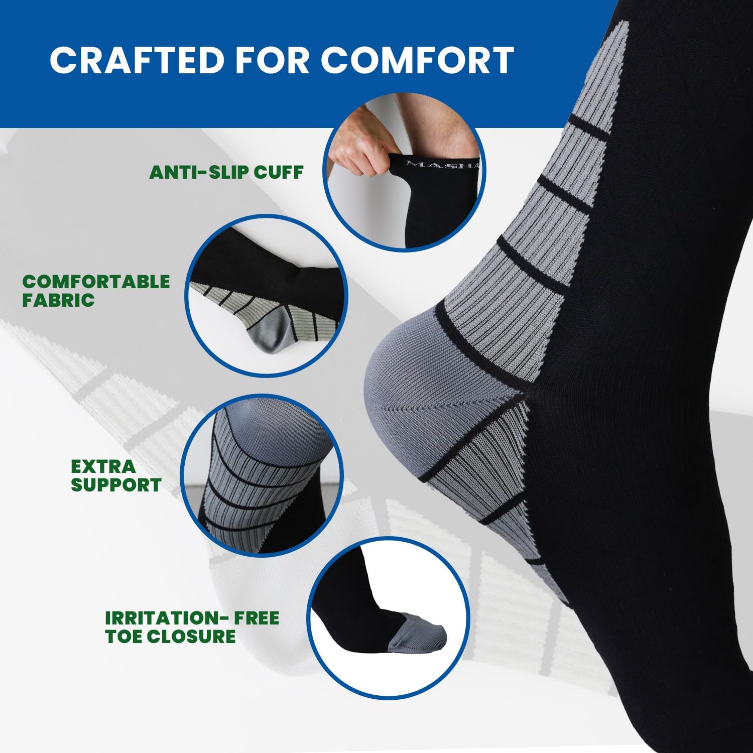 Thumbnail 3 de (2 Pairs) Graduated Compression Socks for Men & Women – 20–30 mmHg Support Stockings for Travel, Flights, Running & Work