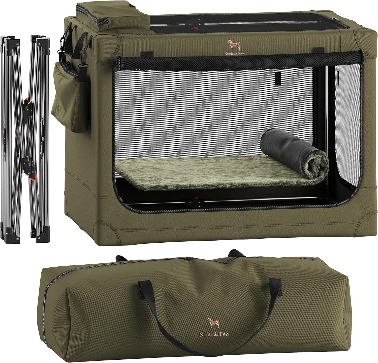 Imagen de Noah & Paw Collapsible Dog Crate 36 Inches XL: Travel Kennel with Mat, Storage Pockets and 10mm Zips en OfertitasTOP