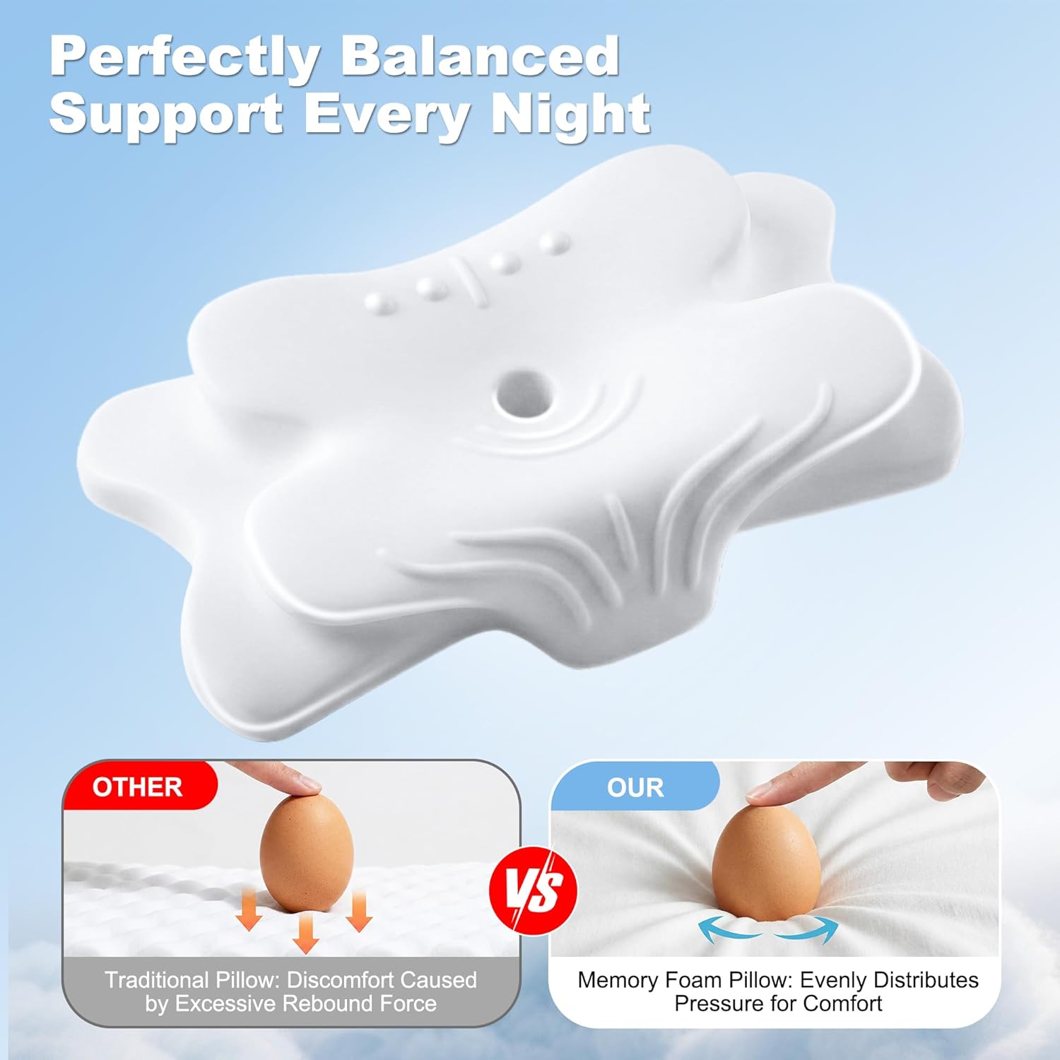 Thumbnail 5 de VYLEE Cervical Memory Foam Neck Pillow: Adjustable Ergonomic Support for All Sleep Positions (Grey)