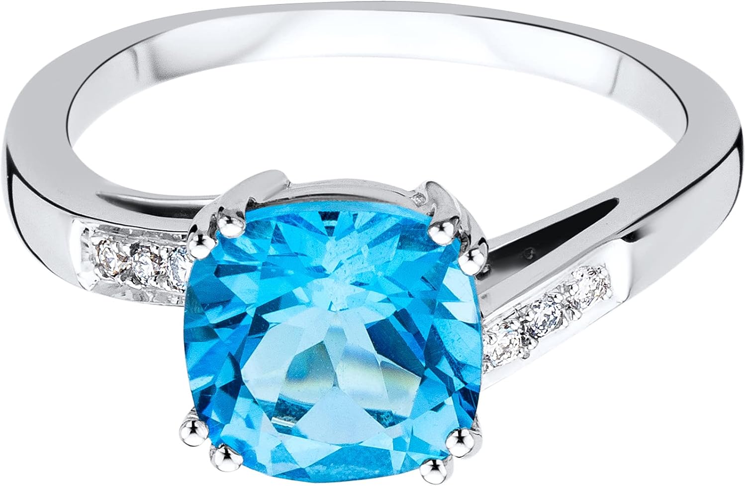 Detalle de MIORE Anello di Fidanzamento in oro bianco 9 KT con topazio e diamanti – handmade, confezione porta gioielli