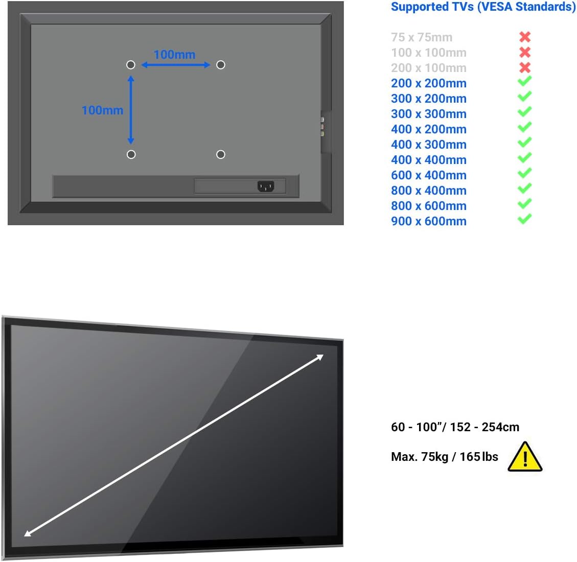 Detalle 2 de deleyCON Universal TV Wandhalterung 60"–100" Neigbar | VESA 900x600 | bis 75 kg