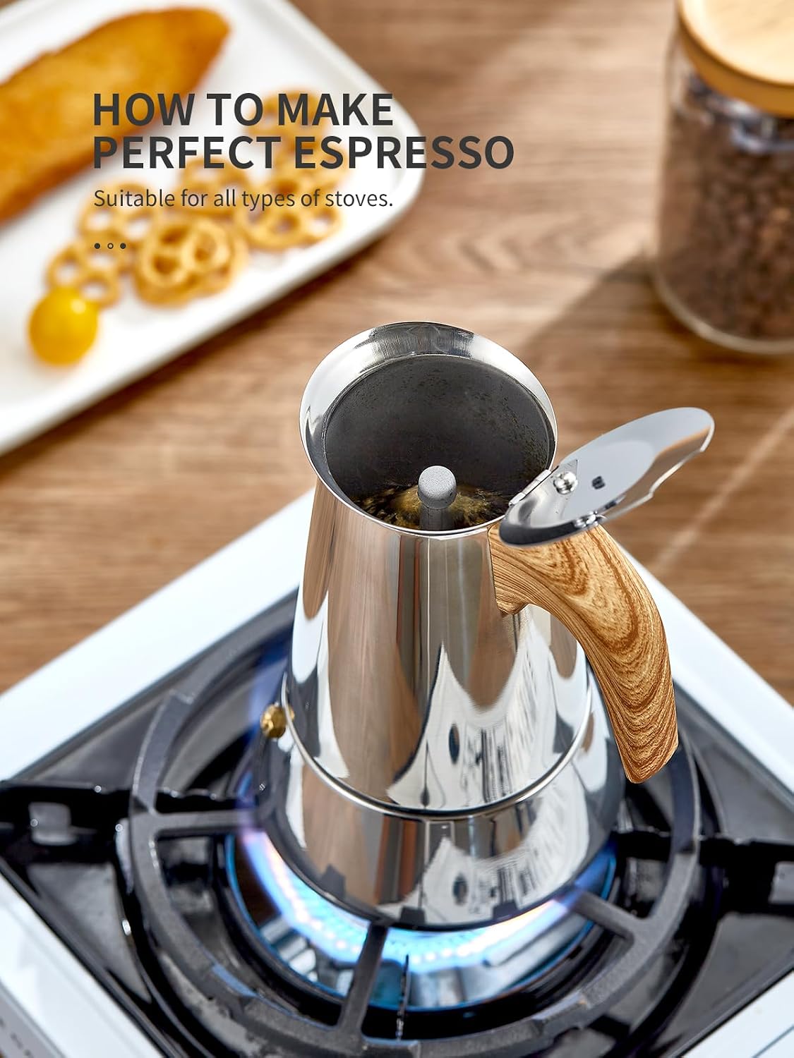 Detalle de Yabano Cafetiere italienne Moka Pot, 350ml Stainless Steel Stovetop Coffee Maker