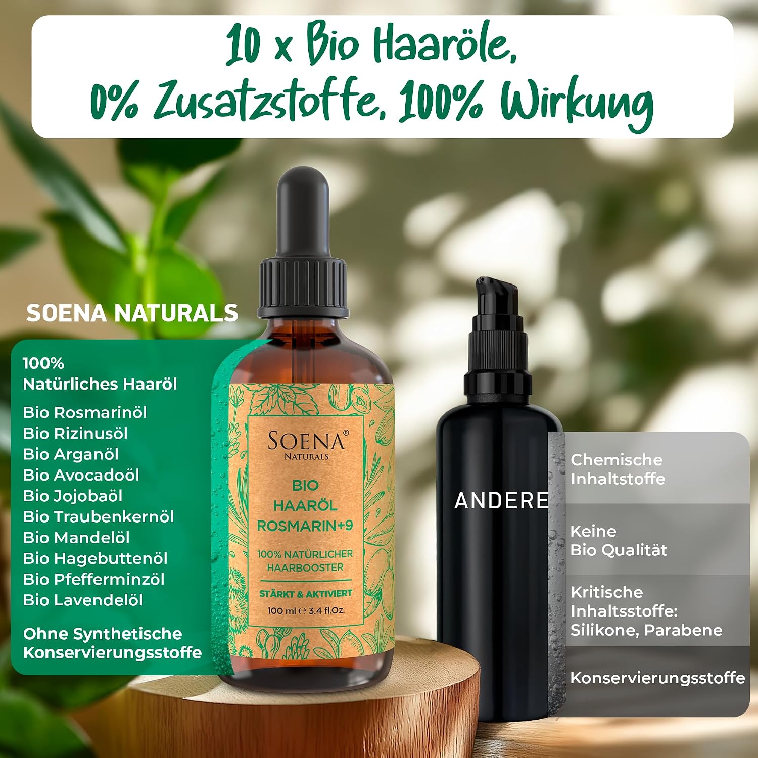 Detalle 2 de BIO Haaröl Rosmarin+9 – Wachstumsöle für Haarstärkung, 100% Bio, Made in Germany