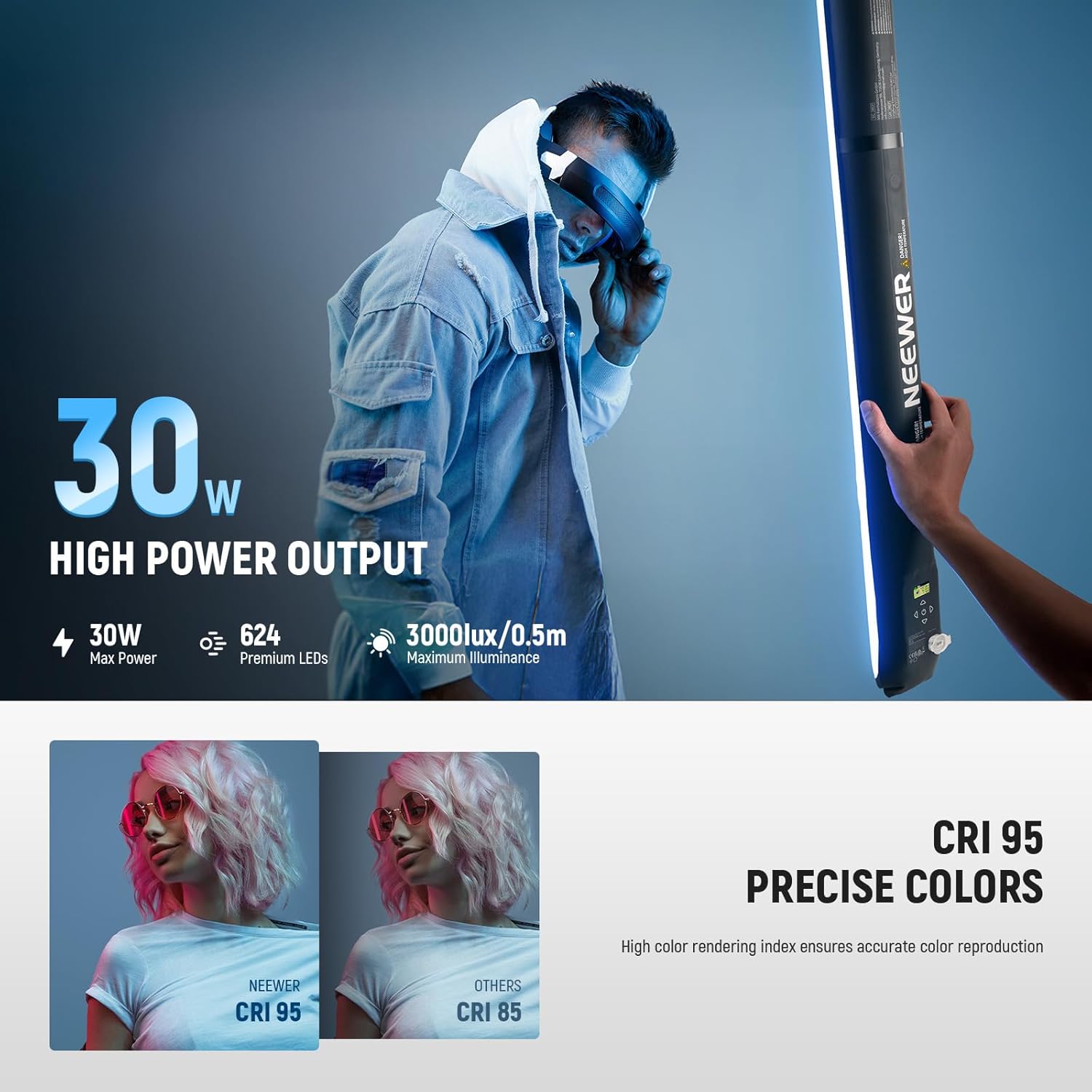 Thumbnail 1 de NEEWER BASICS 30W Handheld RGB Tube Light GC30C 90cm – Inflatable Studio Lighting