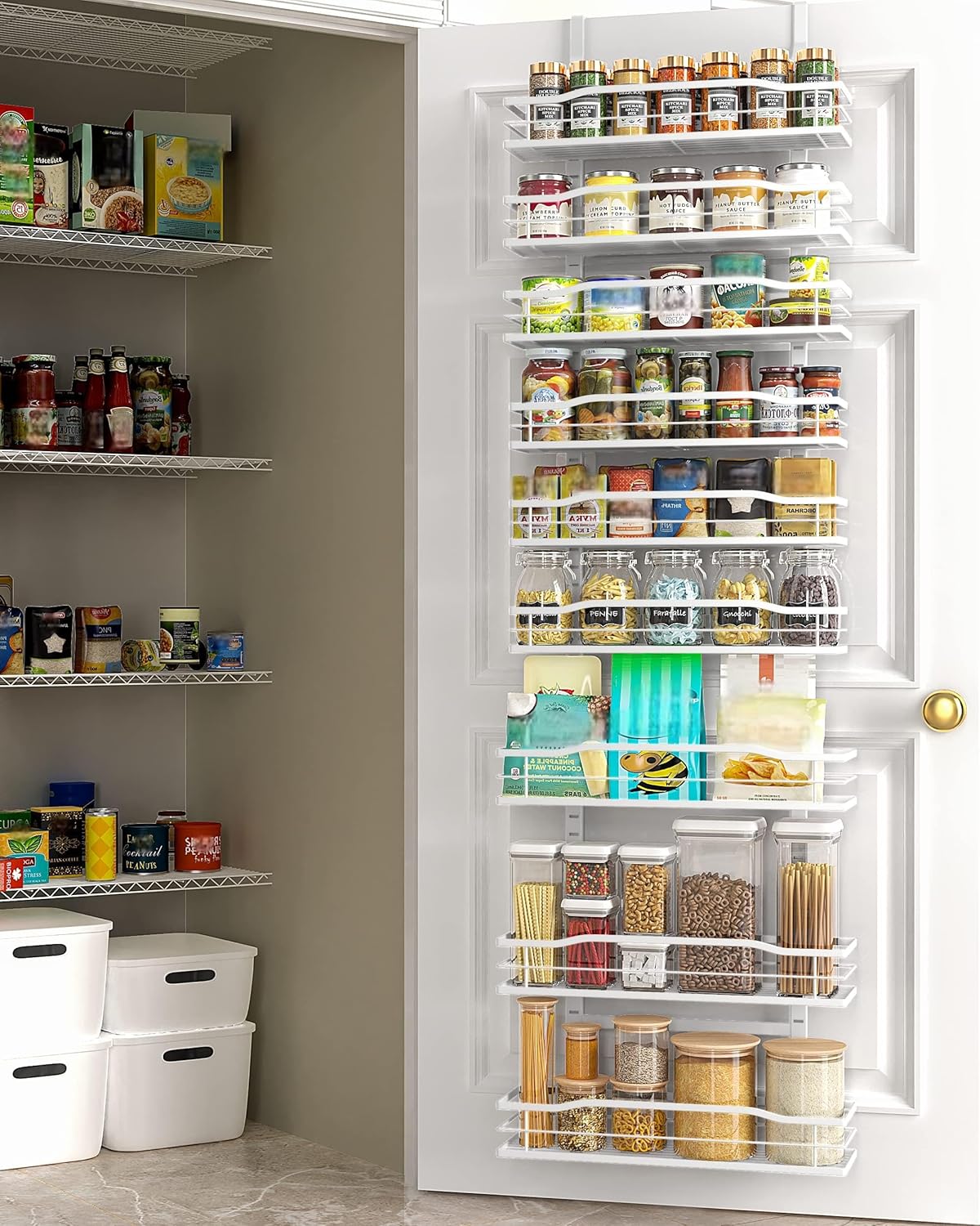 Detalle de Moforoco Spice rack over the door 9-Tier White Metal Pantry Organizer