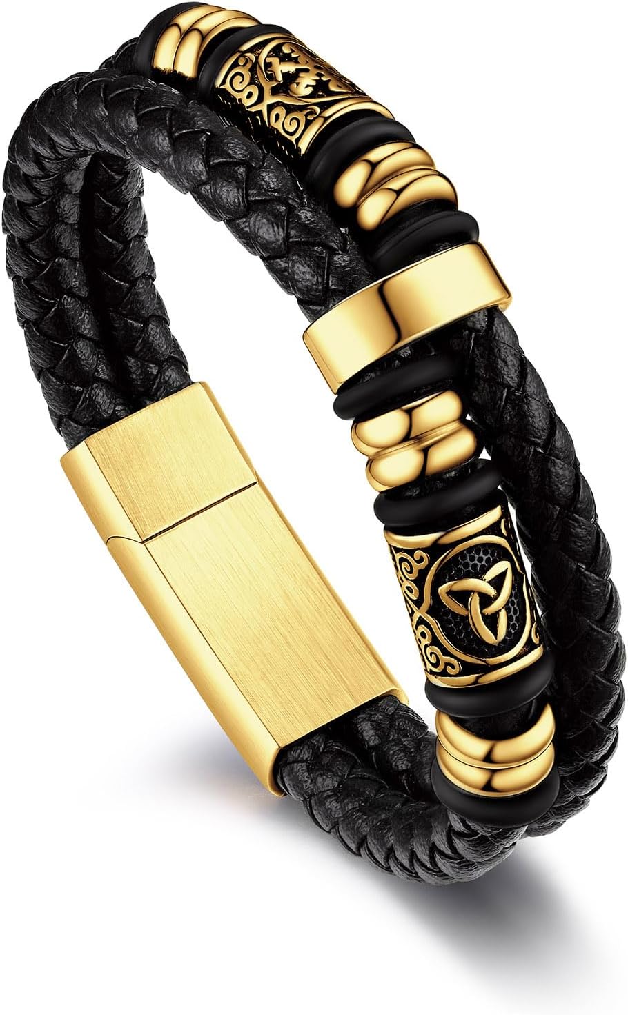 Detalle de Bandmax Bracelet en cuir tressé avec fermoir magnétique – Longueurs 19/21/23/25 cm