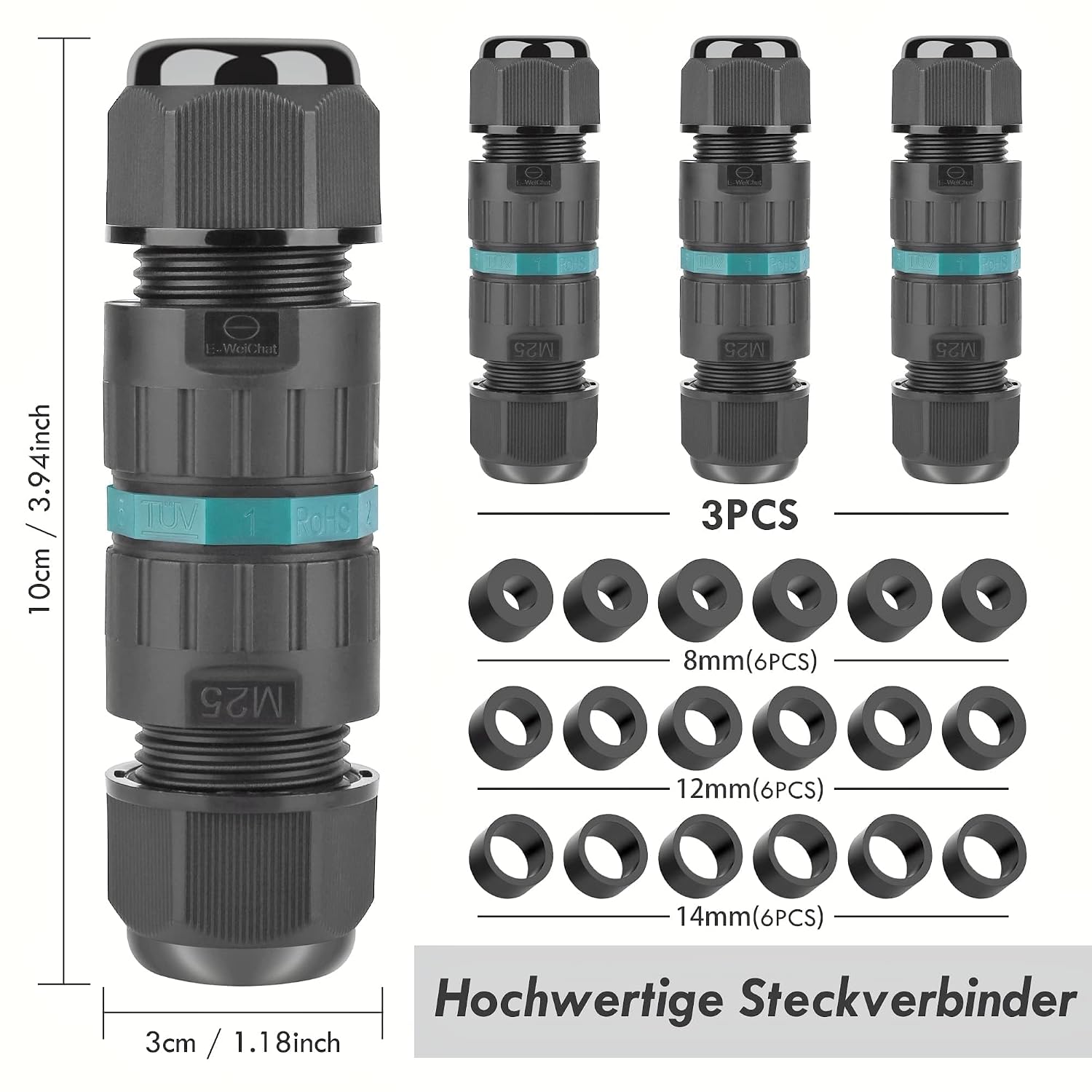 Detalle 2 de HOSPAOP EW-M25 waterdichte 5-polige kabelconnector IP68, voor Ø5–14 mm