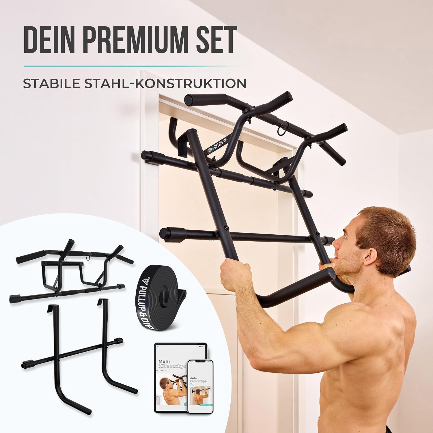 Detalle 2 de PULLUP & DIP Klimmzugstange für Türrahmen inkl. Dip-Modul (ohne Schrauben) mit gepolsterten Griffen